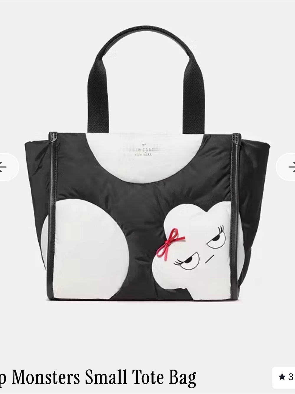 kate spade Black & White Monster Graphic Tote with Red Bow Accent